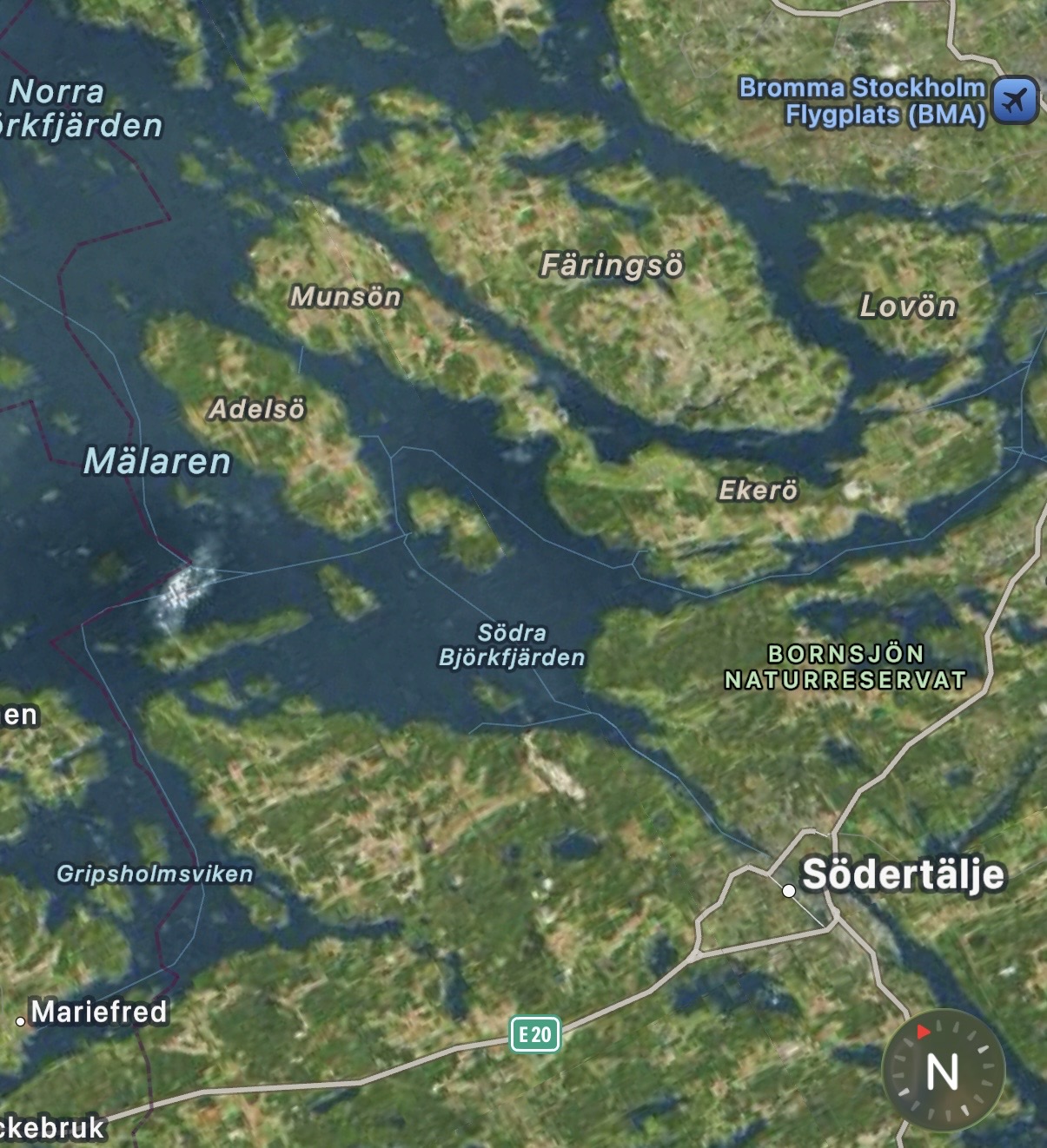 Karta över Mälaröarna med Ekerö, Färingsö, Lovön, Munsön, Adelsö och Helgö